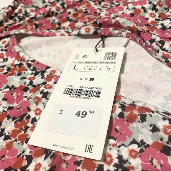 Zara Floral Long Sleeve Dress with Cut Outs Size Large - Picture 4 of 16